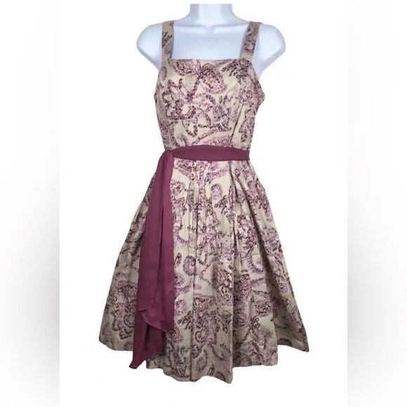 ❄️ Ann Taylor | LOFT Purple/Cream Cotton Sundress Size 0 - Picture 5 of 11